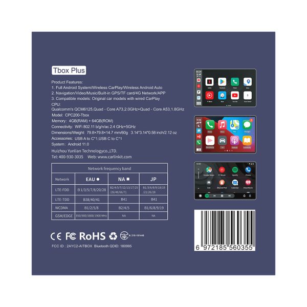 Carlinkit TBOX 3.0 OEM Carplay(4+64G) の車のための自動