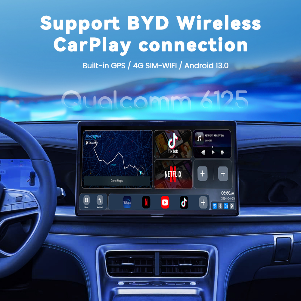 BYDの純正画面でワイヤレスCarPlay接続を利用するBYD TBoxのイメージ