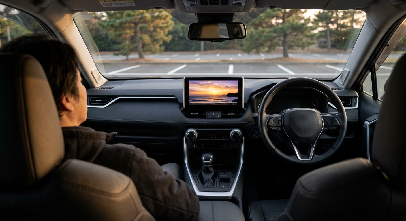 右ハンドル車のセンター画面に整理されたアプリアイコンが並ぶCarPlayのカスタマイズ後の画面